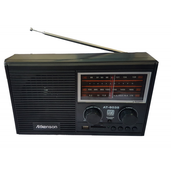 Atkenson AT-6035 Portable MP3-player- FM/AM/SW - 3-Band-Rechargeable Radio - Bl­­ack